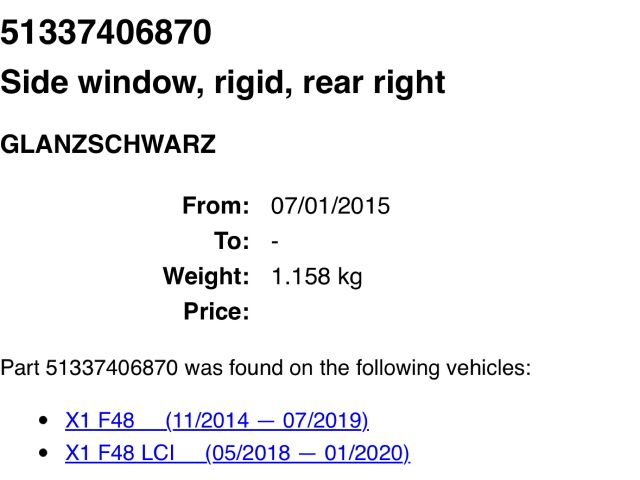 bontott BMW X1 Jobb C Oszlop Oldalablak Üveg