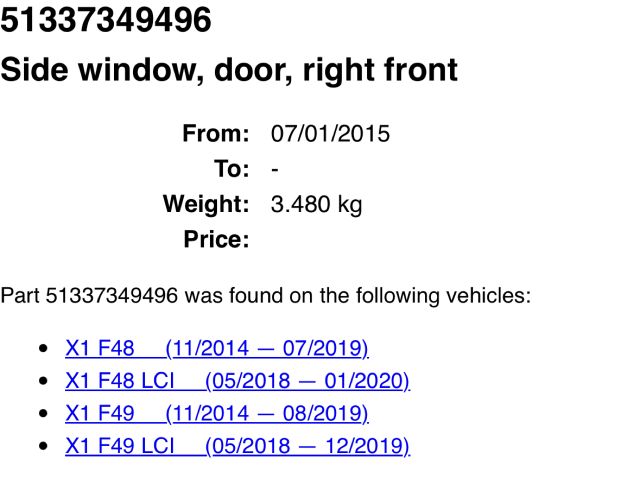 bontott BMW X1 Jobb első Ablak