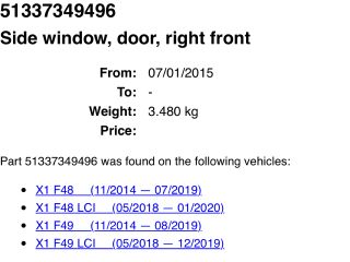 bontott BMW X1 Jobb első Ablak