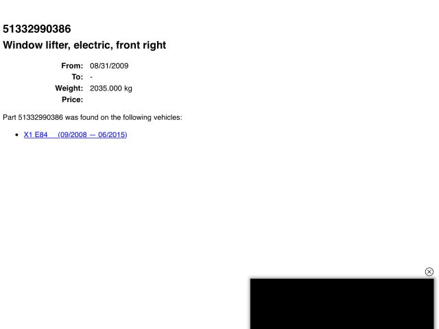 bontott BMW X1 Jobb első Ablakemelő Szerkezet (Elektromos)