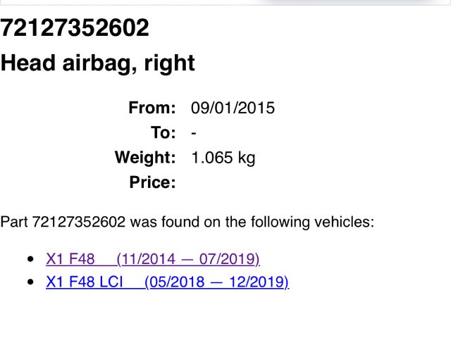 bontott BMW X1 Jobb első Függöny Légzsák