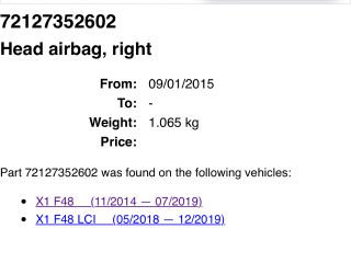 bontott BMW X1 Jobb első Függöny Légzsák