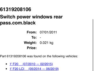 bontott BMW X1 Jobb hátsó Ablakemelő Kapcsoló