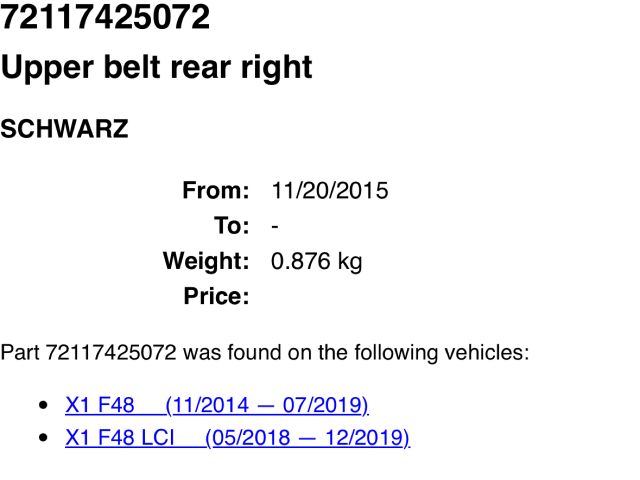 bontott BMW X1 Jobb hátsó Biztonsági Öv