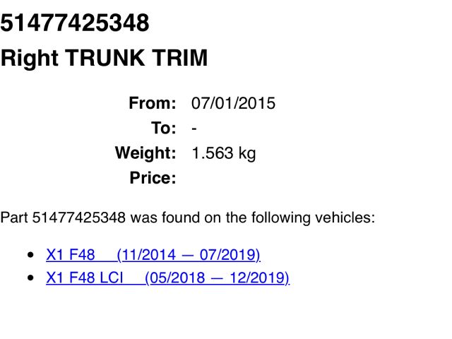 bontott BMW X1 Jobb hátsó Csomagtér Burkolat (Műanyag)