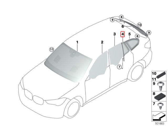 bontott BMW X1 Jobb hátsó Fixüveg (Ajtóban)