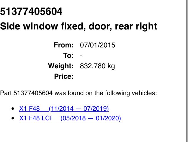 bontott BMW X1 Jobb hátsó Fixüveg (Ajtóban)