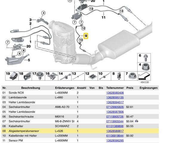 bontott BMW X1 Kipufogó Hőmérséklet Érzékelő