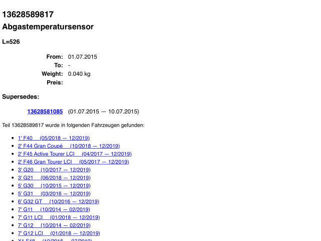 bontott BMW X1 Kipufogó Hőmérséklet Érzékelő