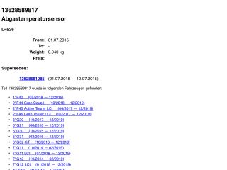 bontott BMW X1 Kipufogó Hőmérséklet Érzékelő