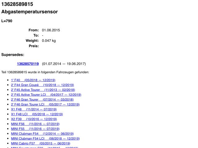 bontott BMW X1 Kipufogó Hőmérséklet Érzékelő