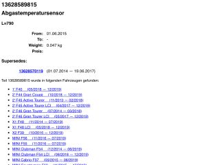 bontott BMW X1 Kipufogó Hőmérséklet Érzékelő