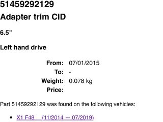 bontott BMW X1 Középkonzol Keret