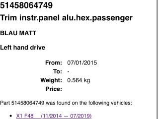 bontott BMW X1 Középső Műszerfal Díszléc