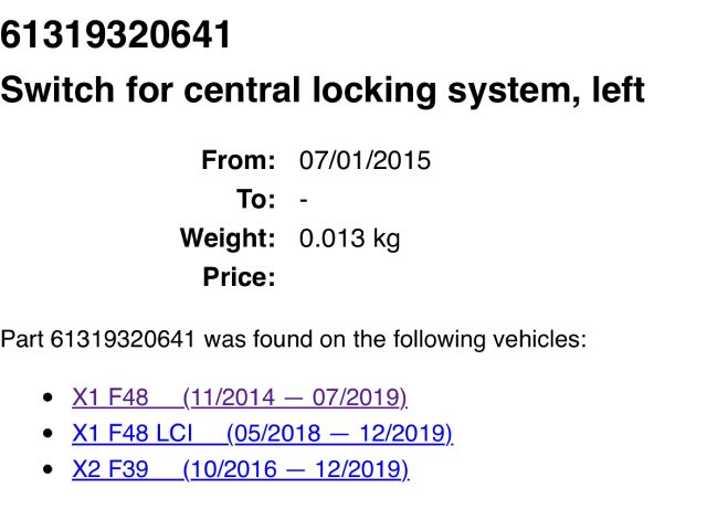 bontott BMW X1 Központizár Kapcsoló