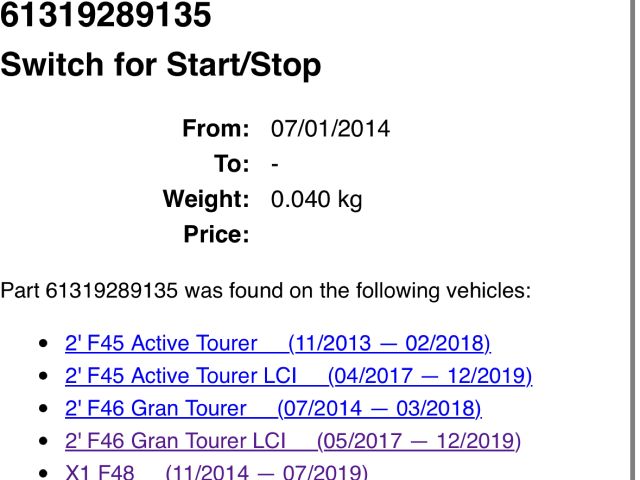 bontott BMW X1 Start / Stop Indító Gomb
