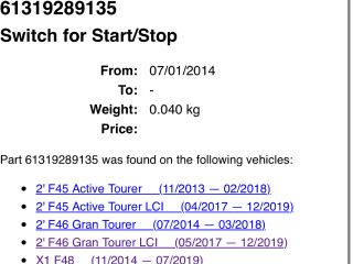 bontott BMW X1 Start / Stop Indító Gomb