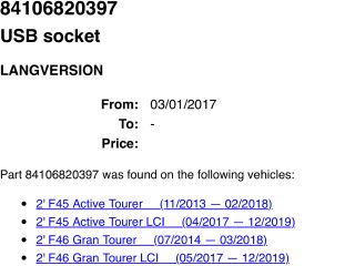 bontott BMW X1 USB Aljzat