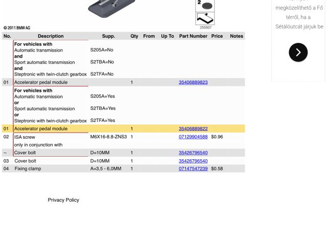 bontott BMW X1 Gázpedál (Elektromos)