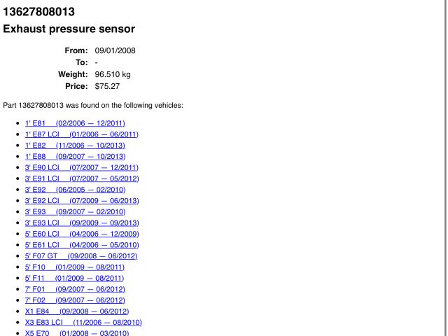 bontott BMW X1 Kipufogó Nyomásérzékelő