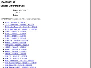 bontott BMW X1 Kipufogó Nyomásérzékelő