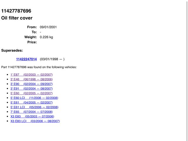 bontott BMW X3 Olajszűrő Kupak