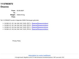 bontott BMW X3 Olajteknő