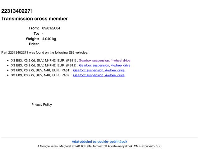 bontott BMW X3 Váltó Tartó Bak (Pozíciófüggetlen)