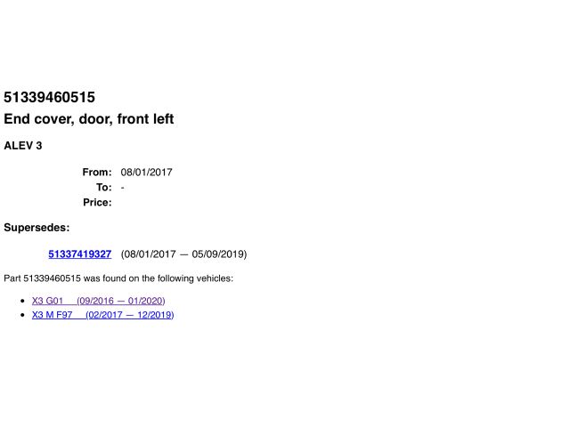 bontott BMW X3 Bal első Kis Hangszóró Burkolat