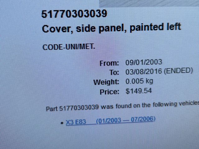 bontott BMW X3 Bal első Sárvédő Szélesítő