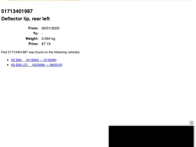 bontott BMW X3 Bal hátsó Hátsó Dobbetét (Kerékjárati, Műanyag)