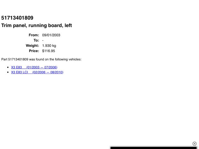 bontott BMW X3 Bal Küszöb