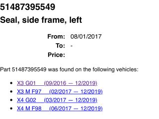 bontott BMW X3 Bal Sárvédő Csavar Burkolat