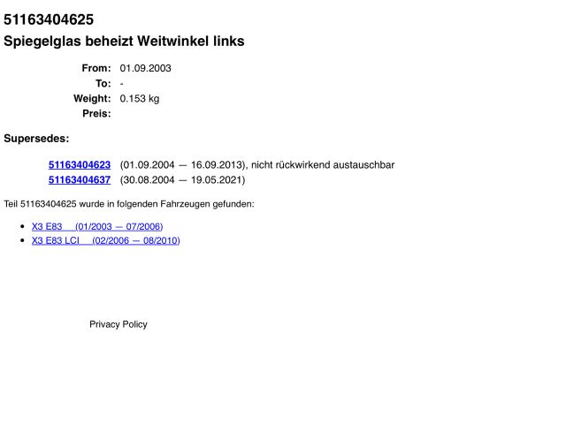 bontott BMW X3 Bal Tükörlap