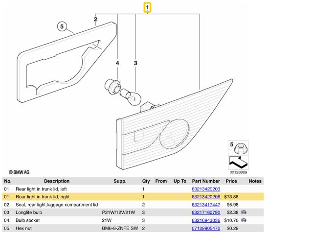 bontott BMW X3 Jobb Belső Hátsó Lámpa