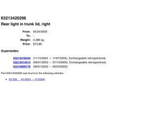 bontott BMW X3 Jobb Belső Hátsó Lámpa