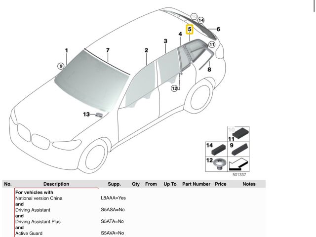 bontott BMW X3 Jobb C Oszlop Oldalablak Üveg
