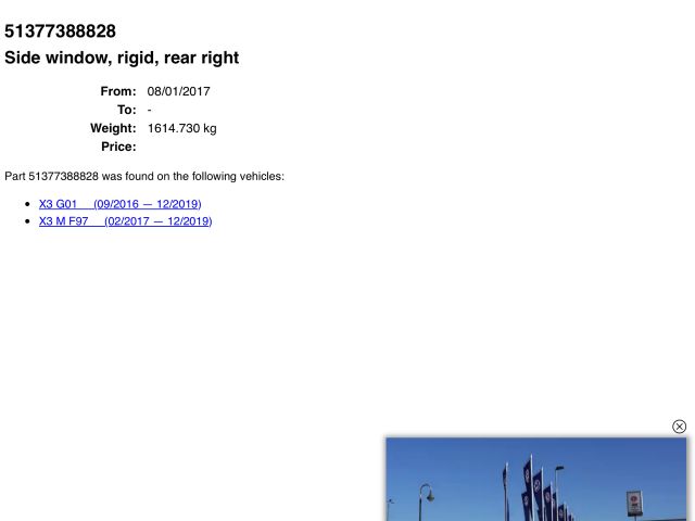 bontott BMW X3 Jobb C Oszlop Oldalablak Üveg