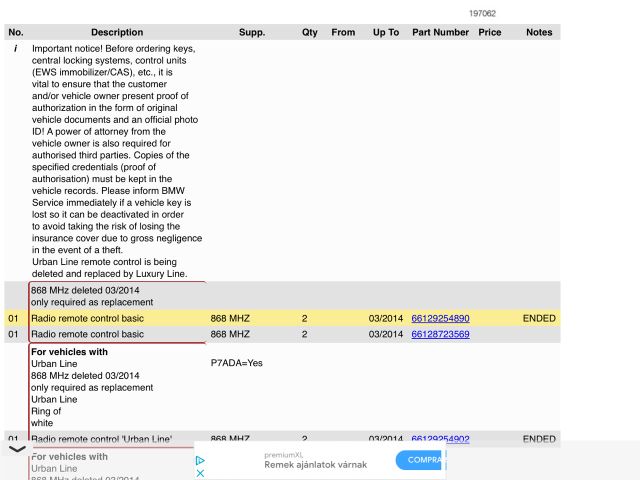 bontott BMW X3 Kulcs