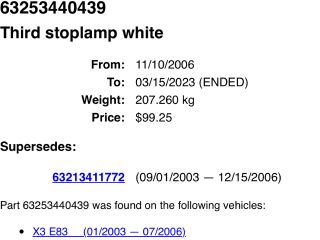 bontott BMW X3 Pótféklámpa