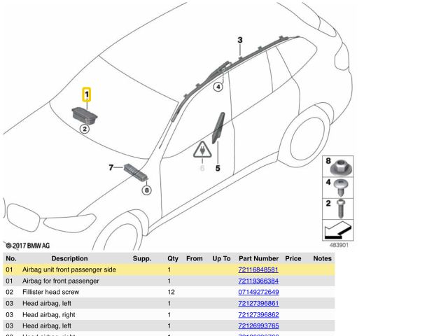 bontott BMW X3 Utasoldali Légzsák