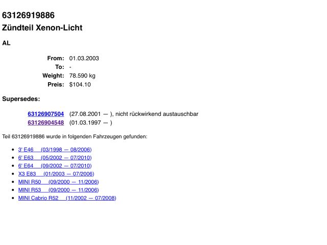 bontott BMW X3 Xenon Trafó