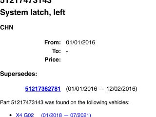 bontott BMW X4 Bal első Ajtózár