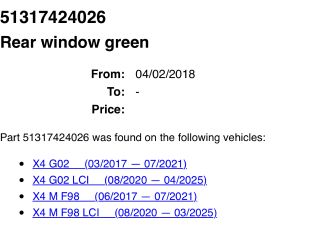 bontott BMW X4 Hátsó Szélvédő