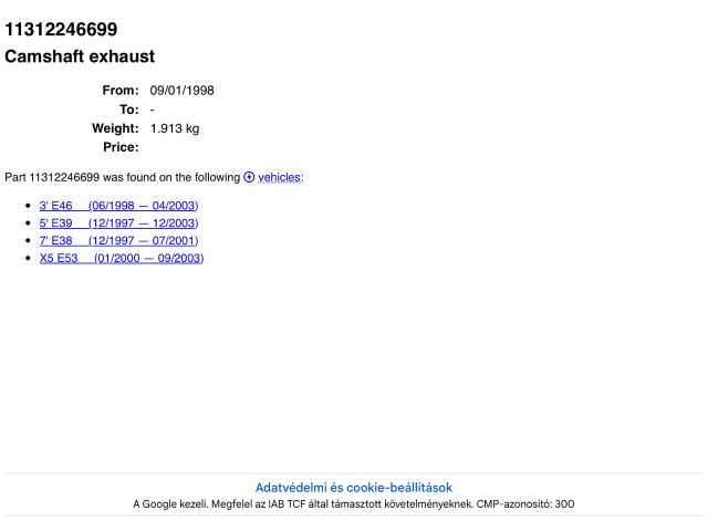 bontott BMW X5 Vezérműtengely (Magában)