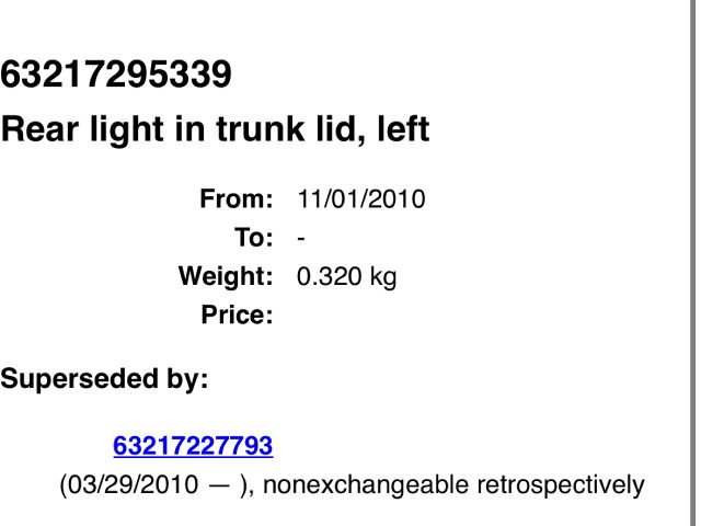 bontott BMW X5 Bal Belső Hátsó Lámpa