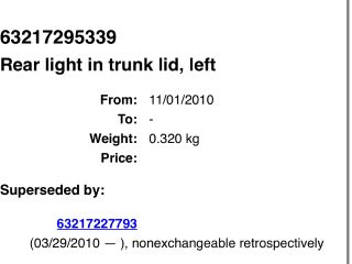 bontott BMW X5 Bal Belső Hátsó Lámpa