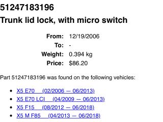 bontott BMW X5 Bal Csomagtérajtó Zárszerkezet