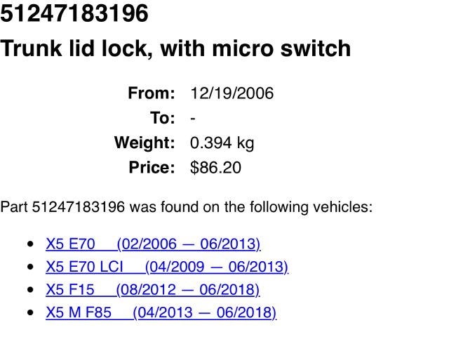 bontott BMW X5 Bal Csomagtérajtó Zárszerkezet