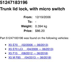 bontott BMW X5 Bal Csomagtérajtó Zárszerkezet